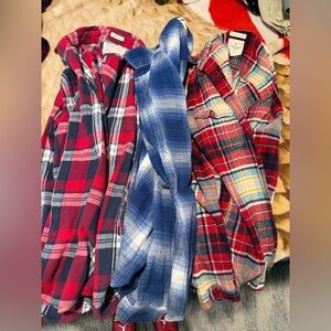 American Eagle Outfitters Plaid Flannel Shirt Collection - Red, Blue, Multicolor